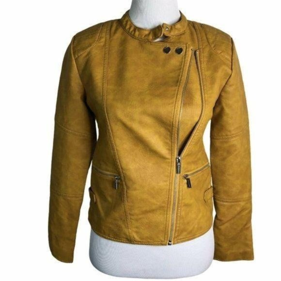 HABITUAL Girl Luna Mustard Vegan Leather Jacket